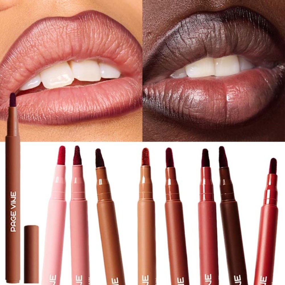Matte Velvet Lip Tint Long Lasting - ดินสอเขียนขอบปากสีน้ำตาลกำมะหยี่ เนื้อแมตต์แบบน้ำ ไม่ติดแก้ว ลิปสติกแบบแท่ง กันน้ำ ติดทนนาน