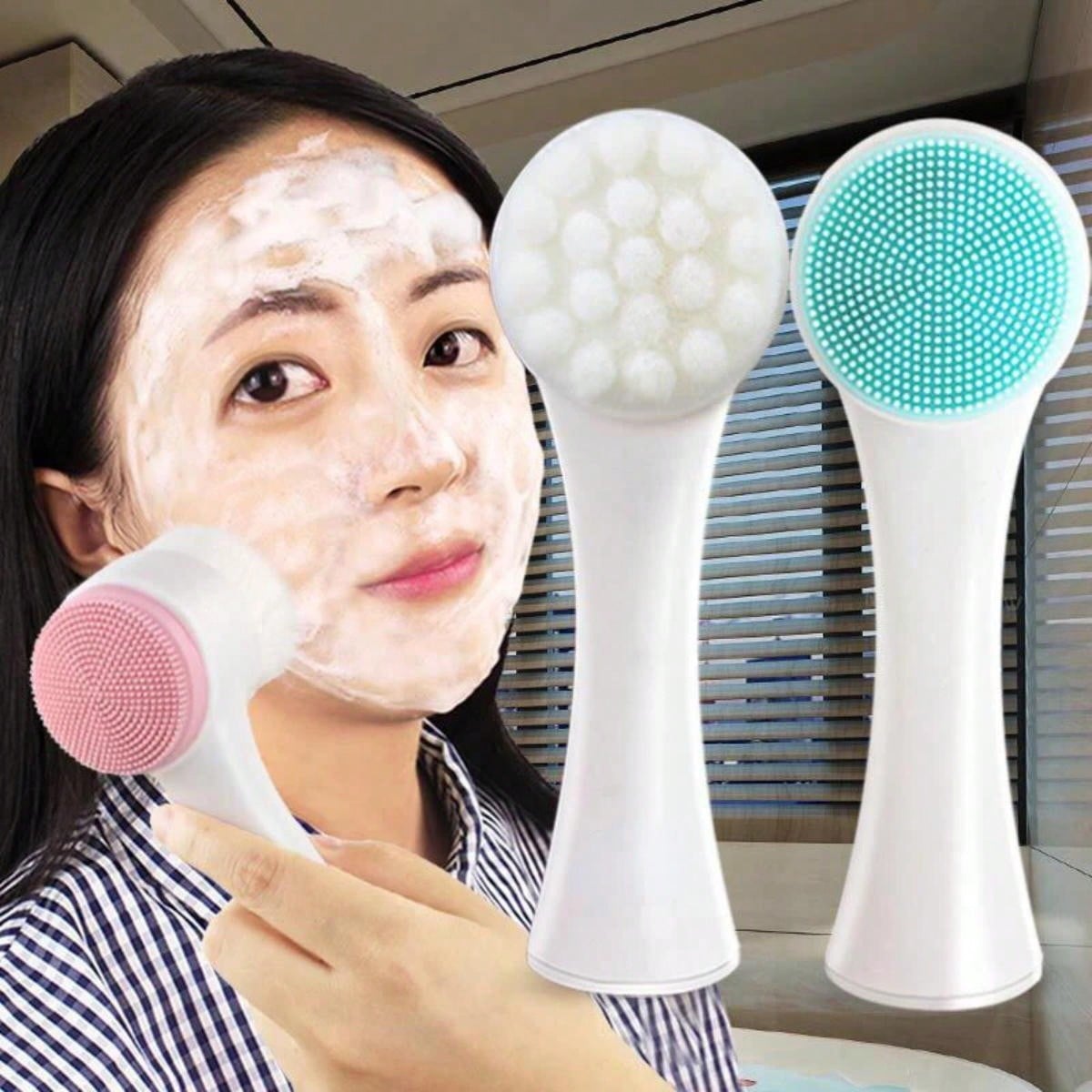 Silicone Face Scrubber Electric - แปรงล้างหน้าซิลิโคนสองด้าน ขจัดสิวเสี้ยน ทำความสะอาดรูขุมขน ขัดผิวหน้า